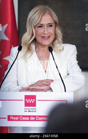 Madrid, Spanien. 29. September 2022. Cristina Cifuentes, ehemalige Präsidentin der Gemeinde Madrid, bei der Präsentation des institutionellen Porträts von Cifuentes in der Real Casa de Correos in Madrid. (Foto: Atilano Garcia/SOPA Images/Sipa USA) Quelle: SIPA USA/Alamy Live News Stockfoto