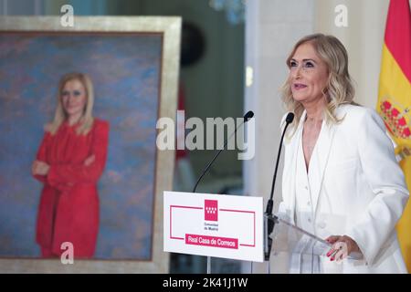 Madrid, Spanien. 29. September 2022. Cristina Cifuentes, ehemalige Präsidentin der Gemeinde Madrid, bei der Präsentation des institutionellen Porträts von Cifuentes in der Real Casa de Correos in Madrid. (Foto: Atilano Garcia/SOPA Images/Sipa USA) Quelle: SIPA USA/Alamy Live News Stockfoto