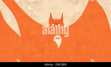 Evil Fledermaus Fly 3D Design. Halloween Postkarte Hintergrund. Fledermaus Cartoon 3D Render. Halloween Scary Oktober isoliert Fledermaus Silhouette ausgeschnitten Hintergrund Stockfoto