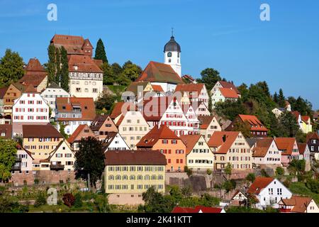 Altensteig im nördlichen Schwarzwald: Historische Stadt mit Schloss und Pfarrkirche, Stadtteil Calw, Baden-Württemberg, Deutschland Stockfoto