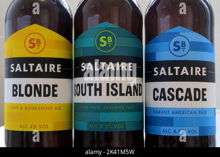 Saltaire Brewery Beers, Shipley, Yorkshire, Blonde, South Island, Überlappend Stockfoto