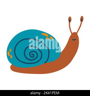 Handgezeichnete niedliche Schnecke in Cartoon kindish Stil. Vektor-Illustration von Tier für Babykleidung, Textil- und Produktdesign, Tapete, Geschenkpapier Stock Vektor