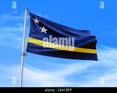 Schöne Curacao Flagge winkt im Wind mit Himmel Hintergrund - 3D Abbildung - 3D Render Stockfoto