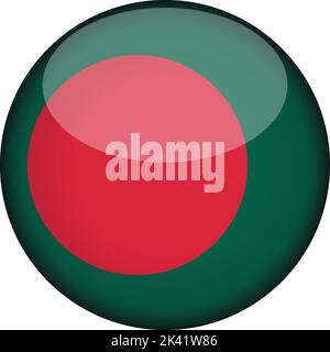 bangladesh Flagge in glänzendem runden Knopf der Ikone. bangladesh Emblem isoliert auf weißem Hintergrund. Nationales Konzeptschild. Unabhängigkeitstag. Vektorillust Stock Vektor