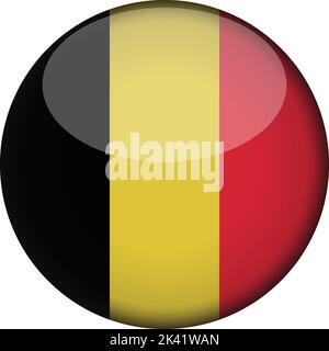 belgien Flagge in glänzenden runden Knopf der Ikone. belgien Emblem isoliert auf weißem Hintergrund. Nationales Konzeptschild. Unabhängigkeitstag. Vektorgrafik Stock Vektor