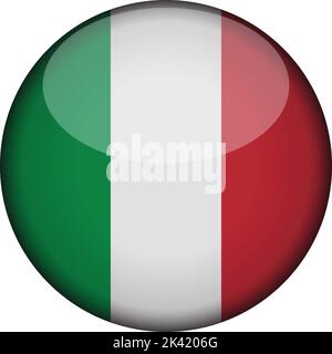 italien Flagge in glänzenden runden Knopf der Ikone. italien Emblem isoliert auf weißem Hintergrund. Nationales Konzeptschild. Unabhängigkeitstag. Vektorgrafik. Stock Vektor