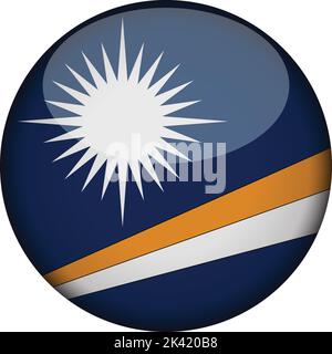 marshall-Inseln Flagge in glänzenden runden Knopf der Ikone. marshall-Inseln Emblem isoliert auf weißem Hintergrund. Nationales Konzeptschild. Unabhängigkeitstag. V Stock Vektor