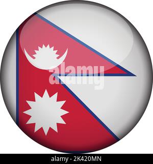 nepal Flagge in glänzendem runden Knopf der Ikone. nepal Emblem isoliert auf weißem Hintergrund. Nationales Konzeptschild. Unabhängigkeitstag. Vektorgrafik. Stock Vektor