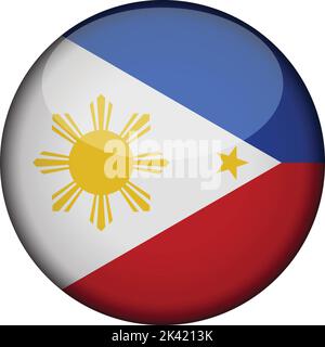 philippinen Flagge in glänzenden runden Knopf der Ikone. philippinen Emblem isoliert auf weißem Hintergrund. Nationales Konzeptschild. Unabhängigkeitstag. Vektorgrafik Stock Vektor