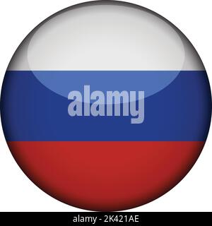 russland Flagge in glänzenden runden Knopf der Ikone. russland Emblem auf weißem Hintergrund isoliert. Nationales Konzeptschild. Unabhängigkeitstag. Vektorgrafik. Stock Vektor