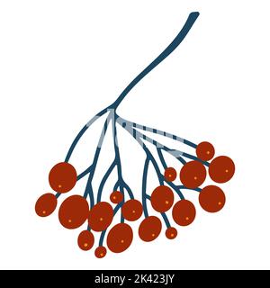 Handgezeichnete Eberesche in Cartoon flach kindisch Stil. Vektor-Illustration von roten Beeren isoliert auf weißem Hintergrund für Babykleidung, Textil und Produkt Stock Vektor