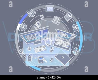 Illustration zum Thema des Webentwicklers für Werbeplakat. Stock Vektor