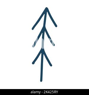 Tannenbaum in Doodle Cartoon handgezeichneten Stil auf weißem Hintergrund isoliert. Monochrome Vektorgrafik im naiven Stil Stock Vektor