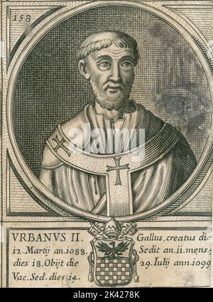 Porträt von Papst Urbanus II., Stich aus dem Summorum Romanorum Pontificum von Giovanni Giacomo de' Rossi, 1675 Stockfoto