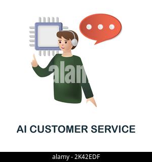 Symbol für AI-Kundendienst. 3D Illustration aus Data Science Collection. Creative Ai Customer Service 3D Symbol für Webdesign, Vorlagen, Infografiken Stock Vektor