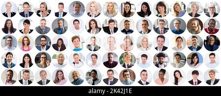 Die Menschen Stehen Vor Avatar Collage. Diverse Headshot-Fotos Stockfoto