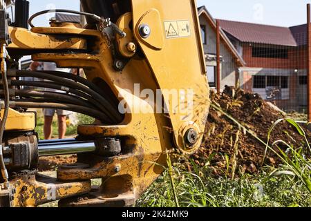 Teil der Planierraupe auf der Baustelle Stockfoto