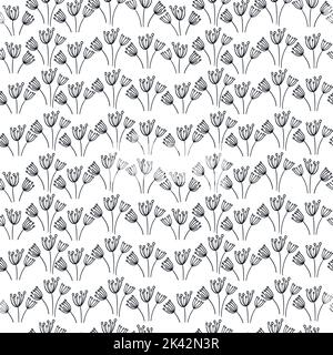 Nahtloses Muster mit Konturzweig im Doodle-Cartoon-Stil. Vektor-Illustration der Natur Hintergrund mit Umriss Blätter. Stock Vektor