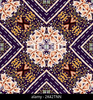 Rustikale provence Blumenmuster Hintergrund. Boho skurrile französische Farbmuster für wiederholte Kacheln. Country Cottage Vintage-Steppdruck. Stockfoto