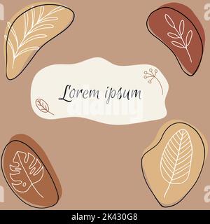 Vektor-Karte Vorlage Design mit floralen weißen Linie Kunst Tinte Zeichnung und abstrakte Punkte in warmen erdigen Farben Stock Vektor