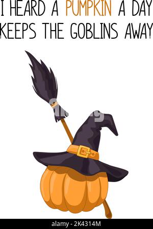 Halloween Grußkarte mit niedlichem Kürbis Stock Vektor