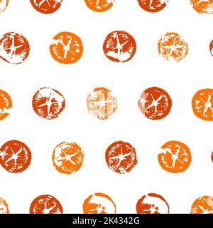 Das nahtlose Muster aus orangefarbenen Scheiben ist modern. Handgezeichnete Vektordarstellung von Zitrusfrüchten in Orange und Blau mit einer Struktur aus Cutaway-Struktur Stock Vektor