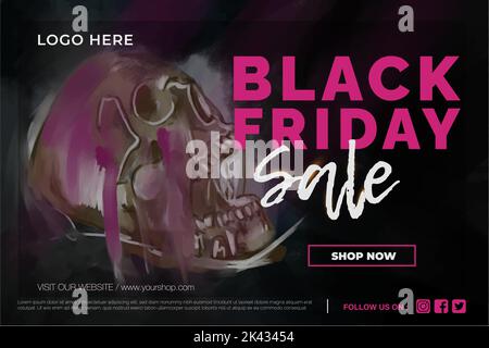 Aquarell schwarz freitag, Totenkopf, Verkauf Rabatte Shop Banner Stock Vektor