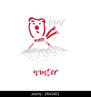 Handgezeichnete Weihnachtskarte mit Weihnachtssymbolen und kalligrafischer Grußschrift Stock Vektor