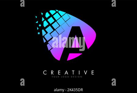 Brief Ein Design mit bunten rosa und blau zerschmetterte Blöcke Vektor-Illustration. Pixelkunst des A-Buchstaben-Logos. Stock Vektor