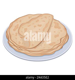 Stapel von Pfannkuchen auf einem Teller, Farbvektor isoliert Cartoon-Stil Illustration. Stock Vektor