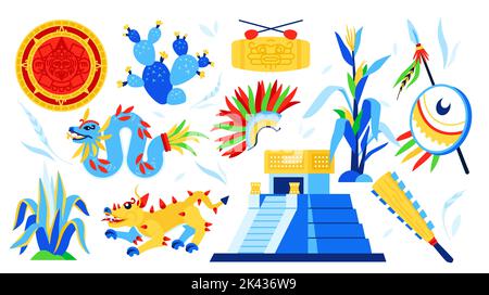 Alte Maya-Zivilisation - flaches Design-Stil Illustration-Set Stock Vektor