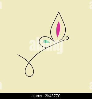 Linienzeichnung des Schmetterlingsfluges, Schönheits-Salon-Logo. Logo des Tanzstudios. Handgezeichneter Schmetterling mit einer durchgehenden Linie. Vektorgrafik Stock Vektor