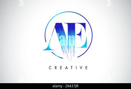 AE-Pinselsträgel mit Buchstabendesign. Blaue Lacklogo-Symbol mit elegantem Kreisvektor-Design. Stock Vektor