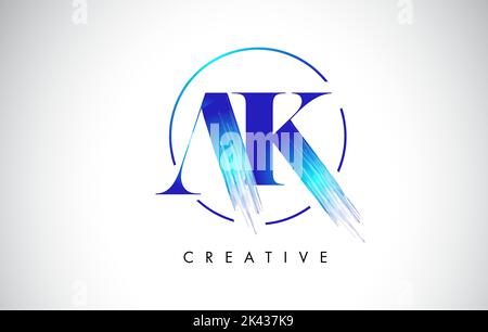 AK-Pinselsträgel mit Buchstabendesign. Blaue Lacklogo-Symbol mit elegantem Kreisvektor-Design. Stock Vektor