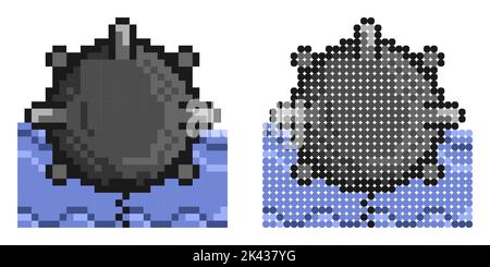 Pixelsymbol. Bekämpfung der Marine-Anti-U-Boot-Mine. Kämpfe gegen feindliche Schiffe. Einfache Retro-Spiel Vektor isoliert auf weißem Hintergrund Stock Vektor