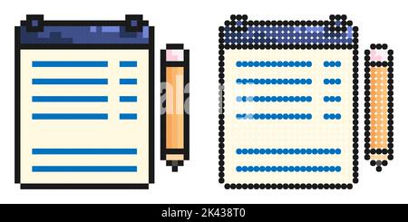 Pixelsymbol. Tablett mit Clip für Blatt Papier. Tablet zur Führung der Liste. Einfache Retro-Spiel Vektor isoliert auf weißem Hintergrund Stock Vektor