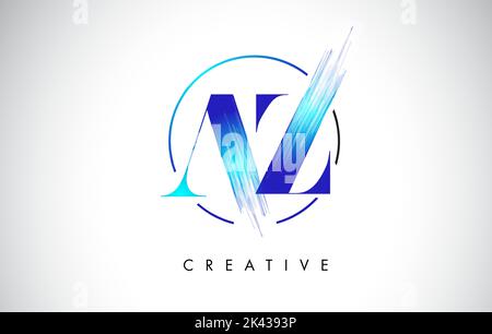 AZ-Pinselsträgel mit Logo-Design. Blaue Lacklogo-Symbol mit elegantem Kreisvektor-Design. Stock Vektor