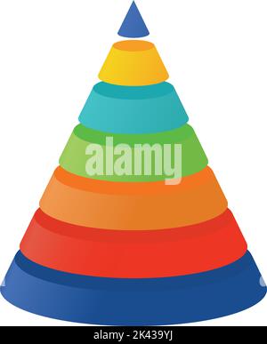 3D Illustration Infografik Vorlage mit Kegel auf sieben Teile geteilt. Symbole für pyramidale Formen. Stock Vektor