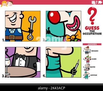 Karikatur Illustration der pädagogischen Tätigkeit des Erraten der Berufstätigkeit für Kinder Stock Vektor