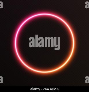 Gradient Neonkreis, rosa-orange leuchtende Grenze isoliert auf einem dunklen Hintergrund. Stock Vektor