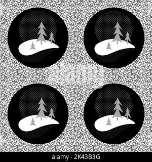 Nahtloses minimalistisches Vektor-Weihnachtsmuster mit Weihnachtsbäumen, rechteckiger Form, monochromen, lustigen Texturen Stock Vektor