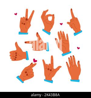 Kommunikation mit Gesten – Set flacher Illustrationen im Designstil Stock Vektor