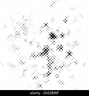 Grunge-Halbtonstruktur. Comic verpixelte Flecken und Tropfen. Schmutzige weiße und schwarze Leinwand. Gepunktete Tapete. Vektor Stock Vektor