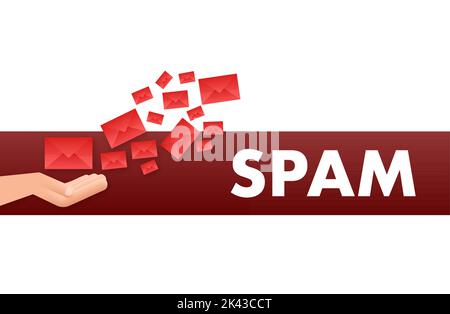 Kein Spam. Spam-E-Mails Warnung. Konzept der Virus, Piraterie, Hacking und Sicherheit. Umschlag mit Spam. Vector Illustration. Stock Vektor