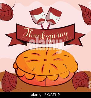 Farbiges Happy Thanksgiving Day Poster mit Herbstkuchen Vector Stock Vektor