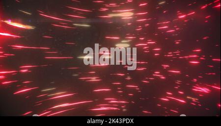 Abbildung mehrerer rot leuchtender Lichtspuren, die sich in hypnotischer Bewegung in nahtloser Schleife drehen. Farb- und Bewegungskonzept digital generiertes Bild. Stockfoto