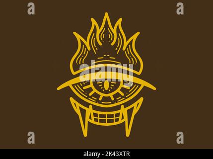 Line Art Vintage Zeichnung der Augen mit brennendem Feuer Stock Vektor