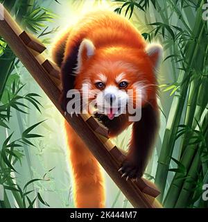 Bild eines roten Panda-Jungen in einem Bambuswald Stockfoto