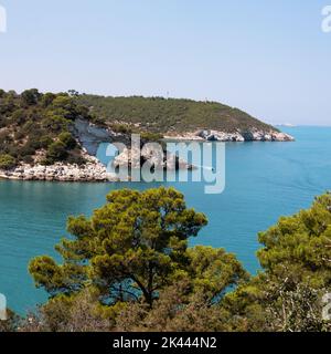 Italien, Apulien, Gargano, Vieste, Baia Lido Di San Felice, Rocky Coast der Adria Stockfoto