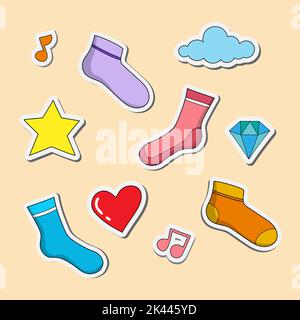 Illustration von Socken Set von einem lustigen Doodle Stil Vektor-Design-Aufkleber Stock Vektor